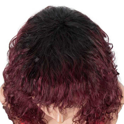 Image of Rebecca Fashion Dark Red Wig Natural Wavy Wig 16 inch Human Hair Wigs With Bangs