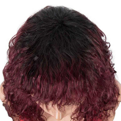 Rebecca Fashion Dark Red Wig Natural Wavy Wig 16 inch Human Hair Wigs With Bangs