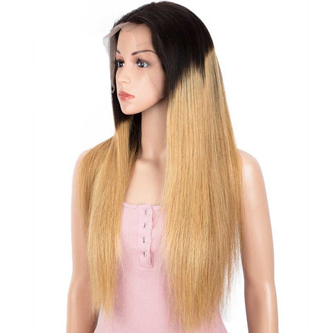 Image of Rebecca Fashion 13x4 Lace Frontal Wigs Straight 100% Human Hair Blonde Brown Wigs 150% Density
