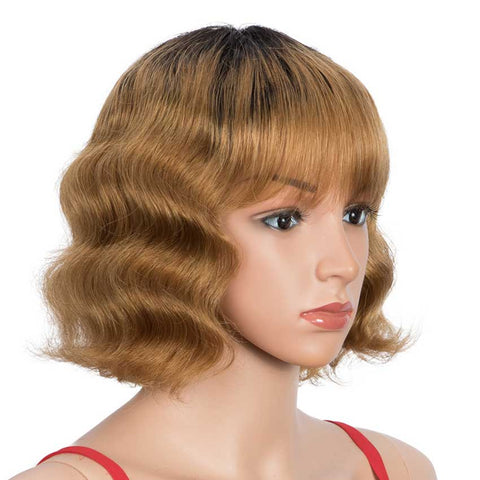 Image of Rebecca Fashion Short Wig 9 inch Deep Wavy Human Hair Wig With Bangs