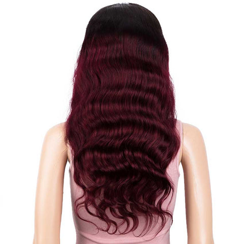 Image of Rebecca Fashion Ombre Burgundy Red 13x4 Lace Frontal Wigs 100% Huamn Hair Body Wave Wigs 150% Density