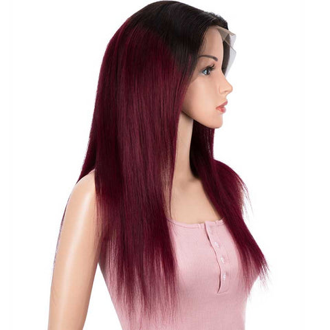 Image of Rebecca Fashion Straight 13x4 Lace Front Wig Ombre Burgundy Red Human Hair Wigs