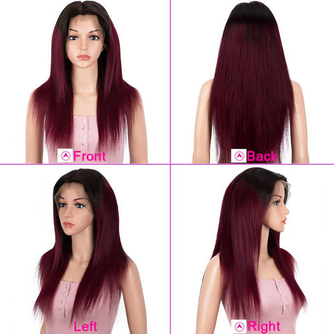 Image of Rebecca Fashion Straight 13x4 Lace Front Wig Ombre Burgundy Red Human Hair Wigs