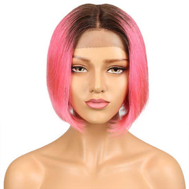 Rebecca Fashion Ombre Pink Bob Wig Middle Part 10 Inch Virgin Human Hair Wigs