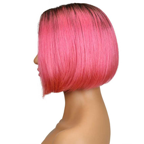 Image of Rebecca Fashion Ombre Pink Bob Wig Middle Part 10 Inch Virgin Human Hair Wigs