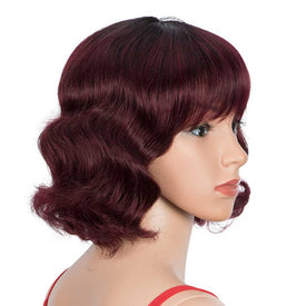 Rebecca Fashion Ombre Red Wigs Short Deep Wavy Human Hair Wig With Bangs