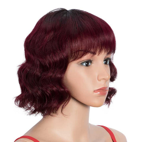 Image of Rebecca Fashion Ombre Red Wigs Short Deep Wavy Human Hair Wig With Bangs
