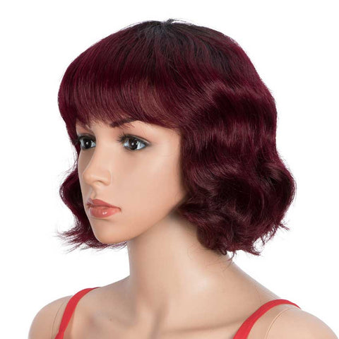 Rebecca Fashion Ombre Red Wigs Short Deep Wavy Human Hair Wig With Bangs