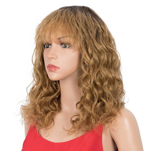 Image of Rebecca Fashion Natural Curly Wavy Wig 130% Density 16-inch Wigs With Bangs