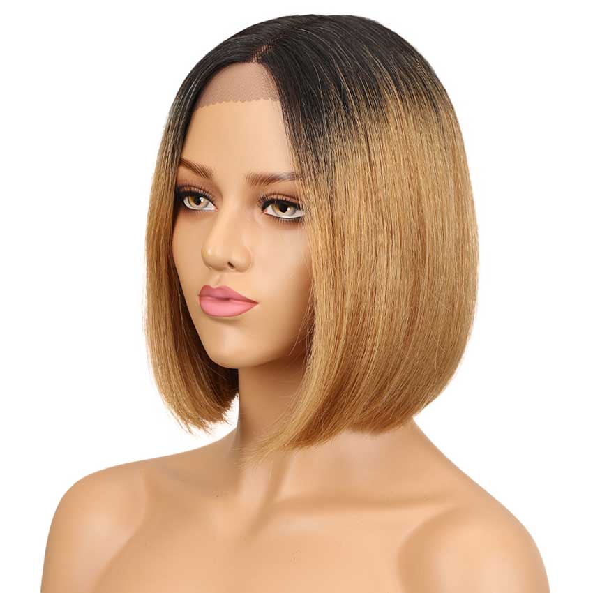 Rebecca Fashion Short Straight Bob Wig Middle Part Human  display picture 2