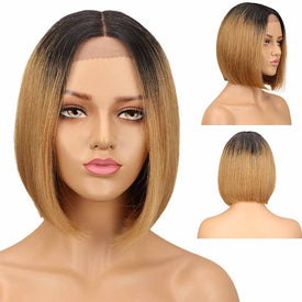 Rebecca Fashion Short Bob Ombre Wig Lace Part 10 inch 130% Density Human Hair Wigs