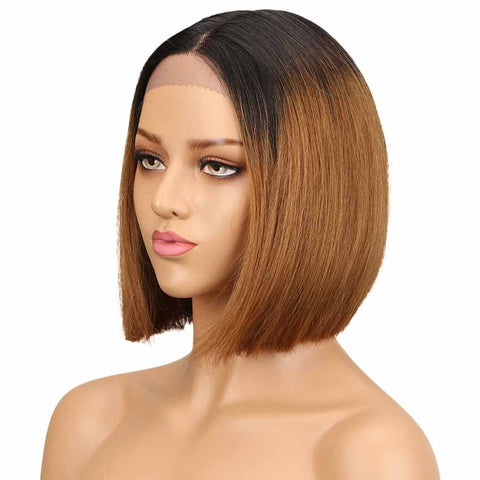 Image of Rebecca Fashion Short Bob Lace Front Wigs Human Hair 10 inch Ombre brown Color