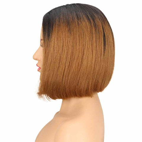 Image of Rebecca Fashion Short Bob Lace Front Wigs Human Hair 10 inch Ombre brown Color