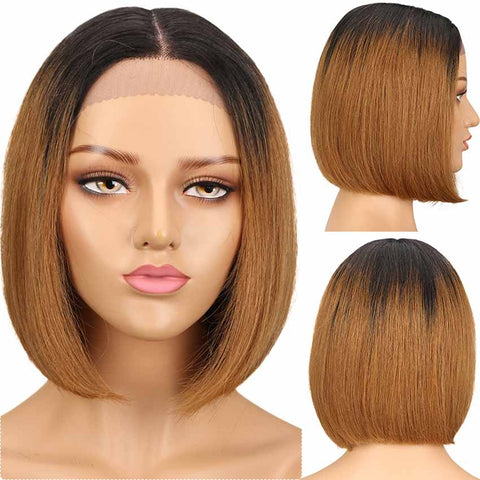 Image of Rebecca Fashion Short Bob Lace Front Wigs Human Hair 10 inch Ombre brown Color