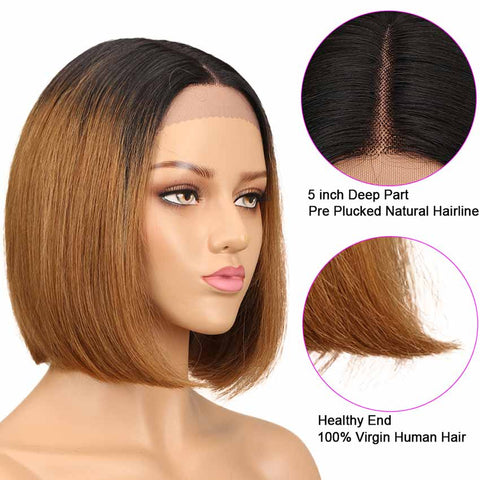 Image of Rebecca Fashion Short Bob Lace Front Wigs Human Hair 10 inch Ombre brown Color