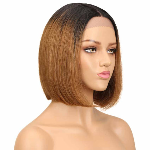 Image of Rebecca Fashion Short Bob Lace Front Wigs Human Hair 10 inch Ombre brown Color