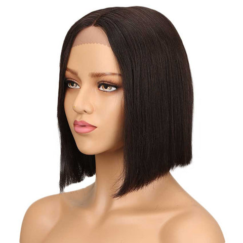 Image of Rebecca Fashion Straight Lace Part Short Bob Wig 130% Density 10 Inch 100% Human Hair Wigs