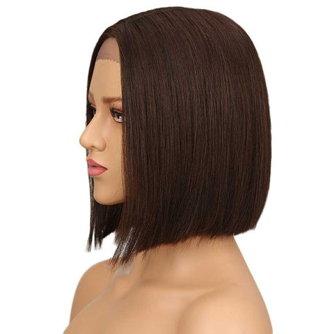 Image of Rebecca Fashion Short Bob Lace Front Wigs Human Hair 10 inch Dark brown Color