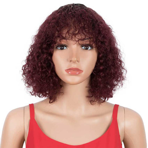 Image of Rebecca Fashion Bob Wig With Bangs 10 inch Human Hair Curly Wavy Wigs