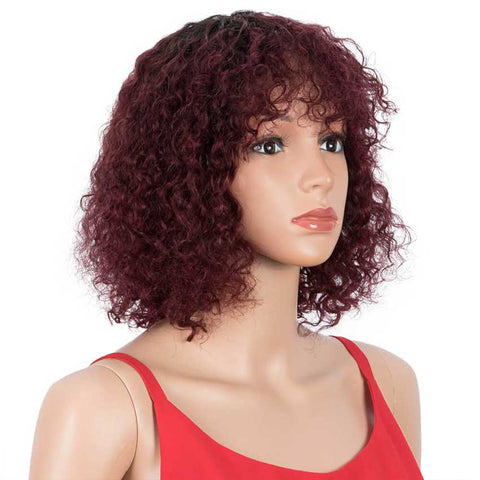 Image of Rebecca Fashion Bob Wig With Bangs 10 inch Human Hair Curly Wavy Wigs