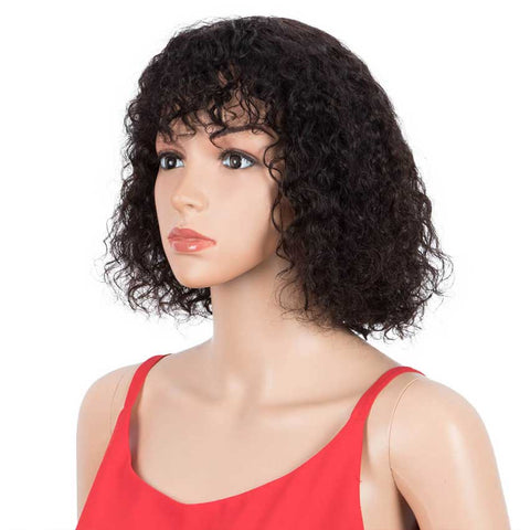 Rebecca Fashion Bob Wig With Bangs 10 inch Human Hair Curly Wavy Wigs