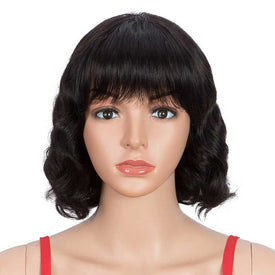 Rebecca Fashion Short Deep Wavy Human Hair Wigs With Bangs for Black Women