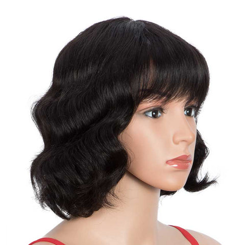 Image of Rebecca Fashion Short Wig 9 inch Deep Wavy Human Hair Wig With Bangs