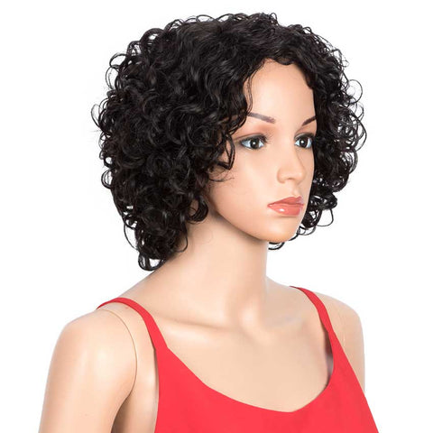 Image of Rebecca Fashion Short Wavy Bob Wigs Human Hair for Women Cute Human Hair Black Wig