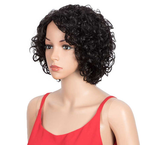 Image of Rebecca Fashion Short Wavy Bob Wigs Human Hair for Women Cute Human Hair Black Wig