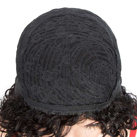 Image of Rebecca Fashion Short Wavy Bob Wigs Human Hair for Women Cute Human Hair Black Wig