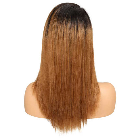 Image of Rebecca Fashion Straight Human Hair Wig Ombre Brown Lace Side Part Wig 18 Inch