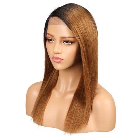 Image of Rebecca Fashion Straight Human Hair Wig Ombre Brown Lace Side Part Wig 18 Inch