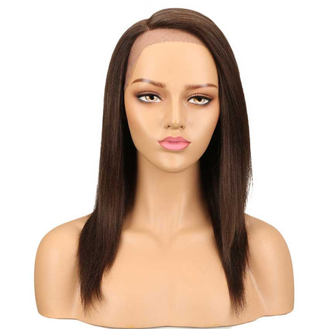 Image of Rebecca Fashion Straight Dark Brown Wig Lace Part 18 Inch Human Hair Wig