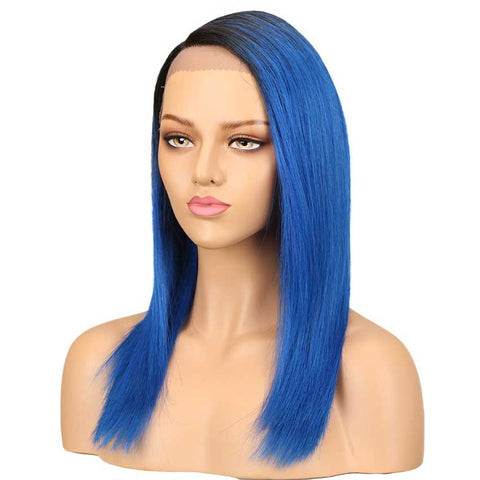 Image of Rebecca Fashion Ombre Blue Straight Human Hair Lace Front Wigs For Black Women