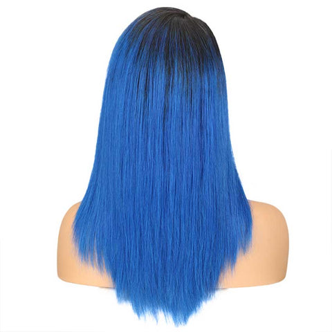 Image of Rebecca Fashion Ombre Blue Straight Human Hair Lace Front Wigs For Black Women