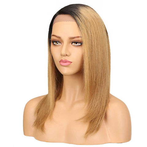 Rebecca Fashion Straight Wig Ombre Blonde Human Hair Side Part 18 Inch Wig