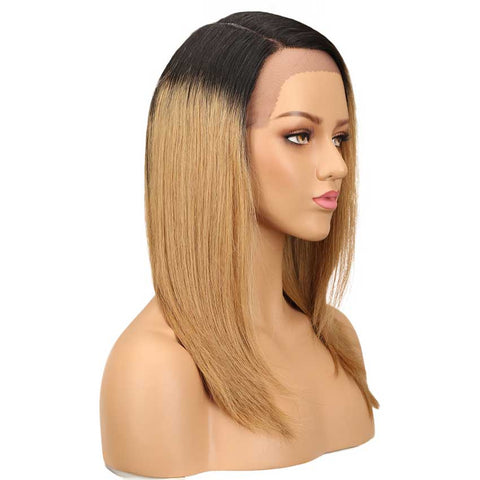 Image of Rebecca Fashion Straight Wig Ombre Blonde Human Hair Side Part 18 Inch Wig