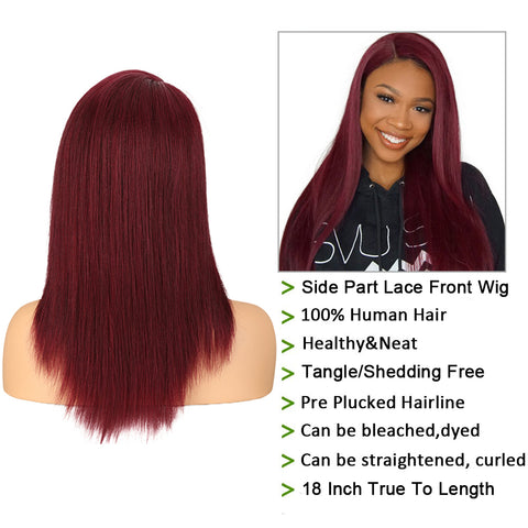 Image of Rebecca Fashion Burgundy Lace Wigs 18 Inch Side Part Human Hair Wig