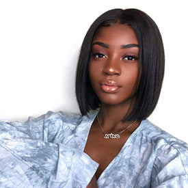 Rebecca Fashion Straight Lace Part Short Bob Wig 130% Density 10 Inch 100% Human Hair Wigs