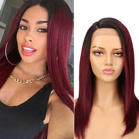 Image of Rebecca Fashion Straight 13x4 Lace Front Wig Ombre Burgundy Red Human Hair Wigs