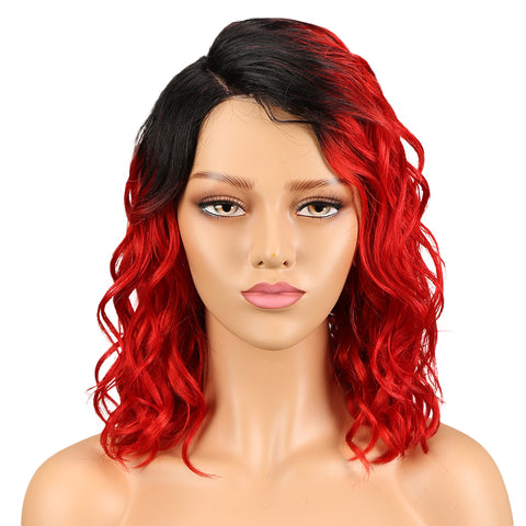 Image of Rebecca Fashion Human Hair Lace Front Wigs 4.5 inch Side LacePart Wigs 14 inch Water Wavy Wig for Black Women Ombre Red Color