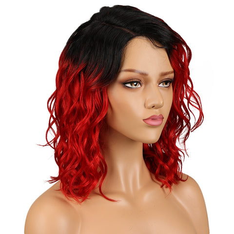 Image of Rebecca Fashion Human Hair Lace Front Wigs 4.5 inch Side LacePart Wigs 14 inch Water Wavy Wig for Black Women Ombre Red Color