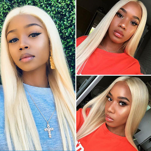 Image of Rebecca Fashion #613 Blonde 13x4 Lace Frontal Wigs Straight Human Hair Wigs 150% Density