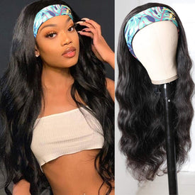 REBECCA FASHION Remy Human Hair Headband Wig Body Wave Headwrap Wig Natural Color