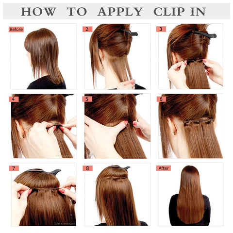 Image of Rebecca Fashion Remy Clip In Human Hair Extensions Straight Clip on Human Hair Brown Color 7 Pcs