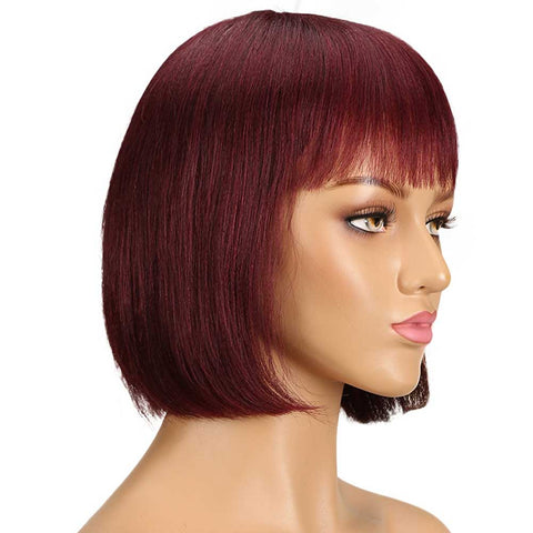Image of Rebecca Fashion Bob Wig Short Human Hair Red Wigs With Bangs