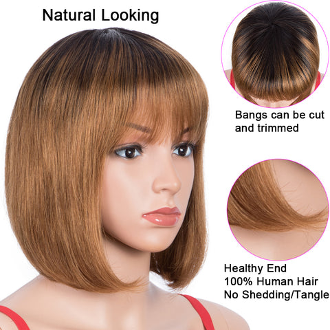 Image of Rebecca Fashion Ombre Wig Basic Cap Wig T1B/30 Straight Wigs With Bangs Human Hair