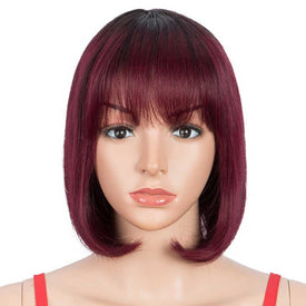 Rebecca Fashion T1B/99J Short Bob Wig Straight Hair Wigs With Bangs