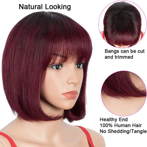 Image of Rebecca Fashion T1B/99J Short Bob Wig Straight Hair Wigs With Bangs