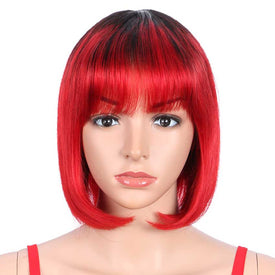 Rebecca Fashion Basic Cap Straight Bob Wigs Ombre Short Wigs With Bangs TT1B/RED